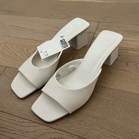 H&M Shoes - H&M White Square-Toe Block Heel Slide Sandals
